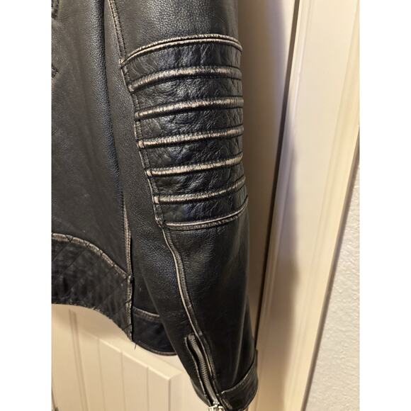 Affliction Black Premium Leather Moto Jacket Celtic Cross Buckle L - Picture 4 of 16